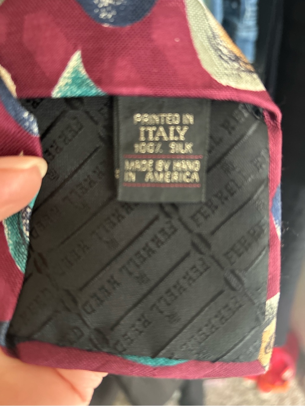 Ferrell Reed 100% Silk Tie Made in Italy Burgundy Paisley Teardrop Necktie - Picture 5 of 6